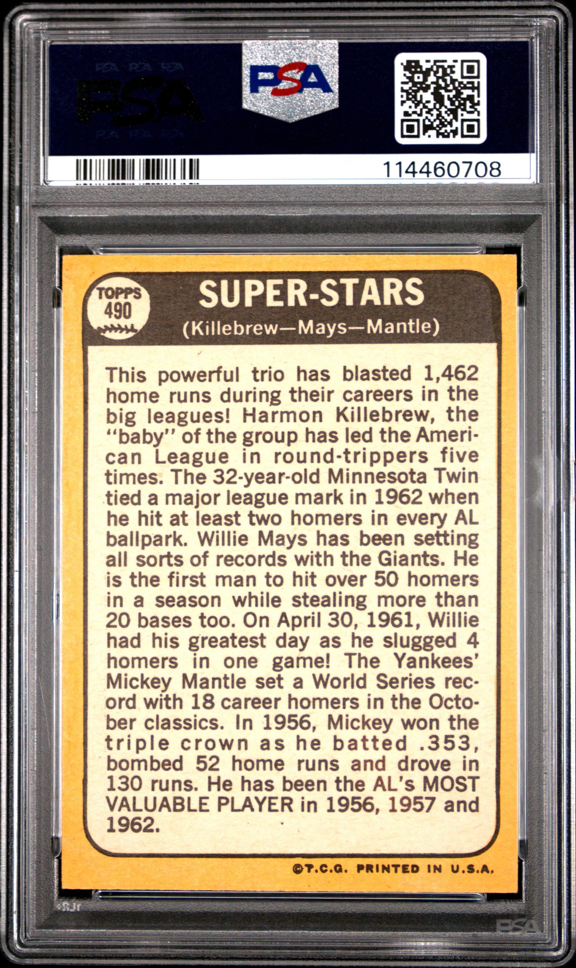 A 1968 Topps Super Stars Baseball Cards No. 490 (PSA 5 EX)