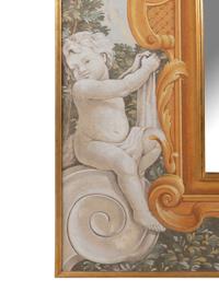 A Pair of Continental Painted Canvas and Parcel Gilt Pier Mirrors