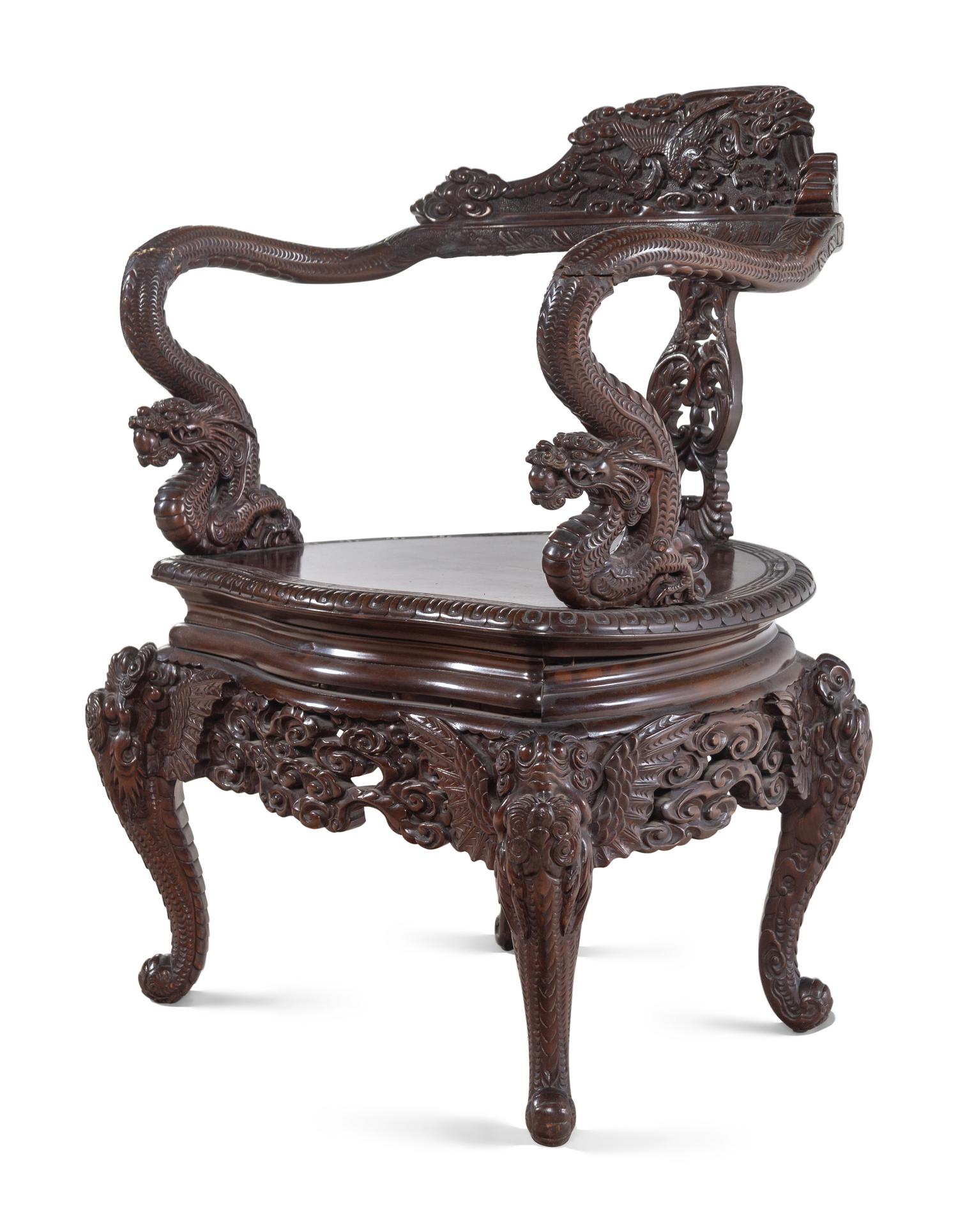A Japanese Export Hardwood Armchair