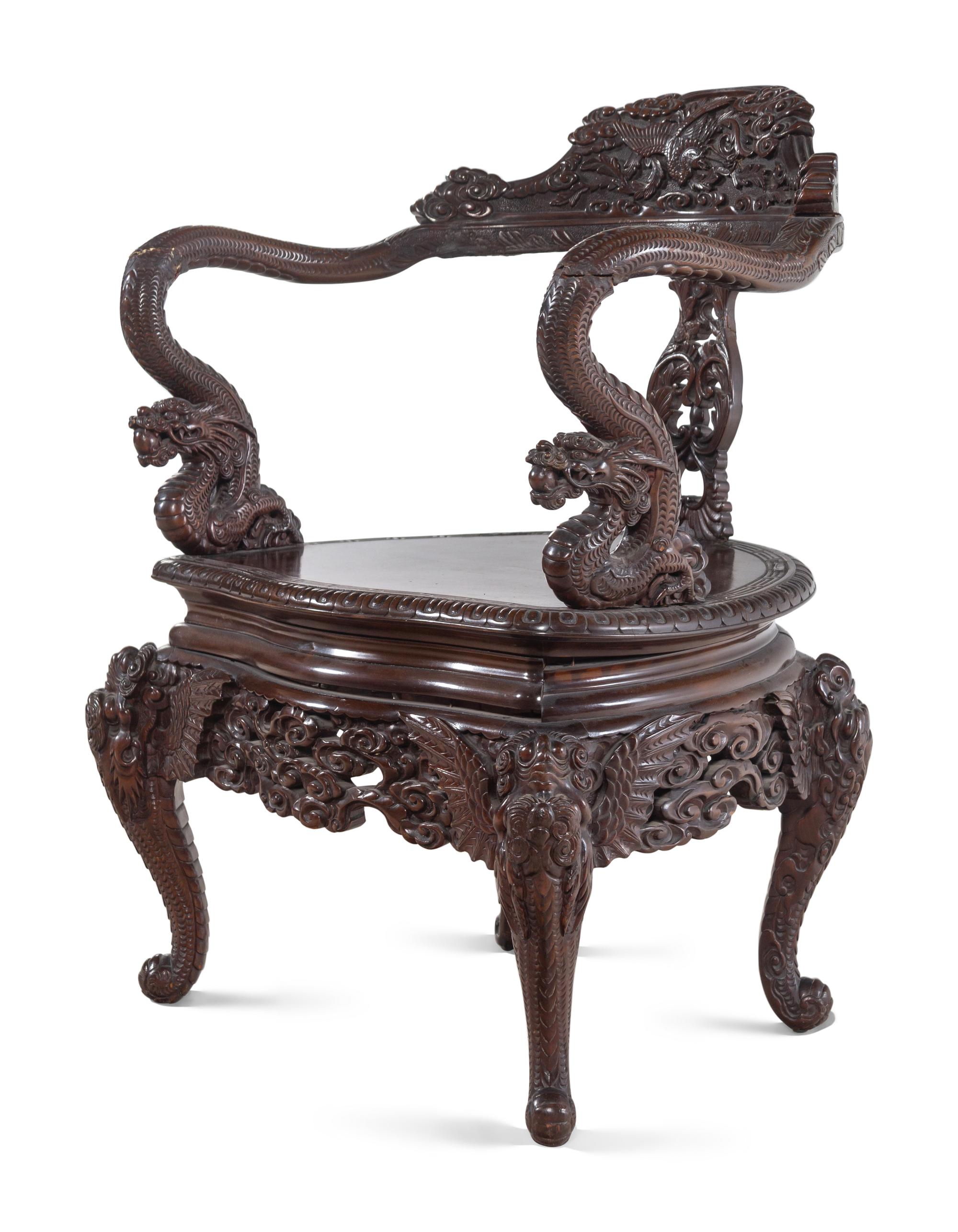A Japanese Export Hardwood Armchair