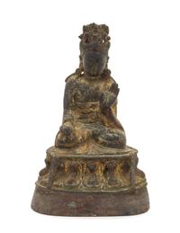 A Chinese Gilt Bronze Figure of Seated Guanyin YUAN/MING DYNASTY Height 6 1/4 inches. — YUAN/MING DYNASTY
