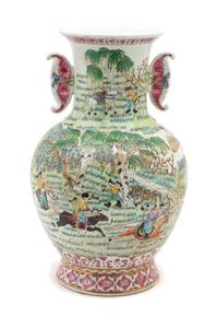 A Chinese Export Famille Vert Porcelain Vase Height 12 3/4 inches. — 19TH CENTURY