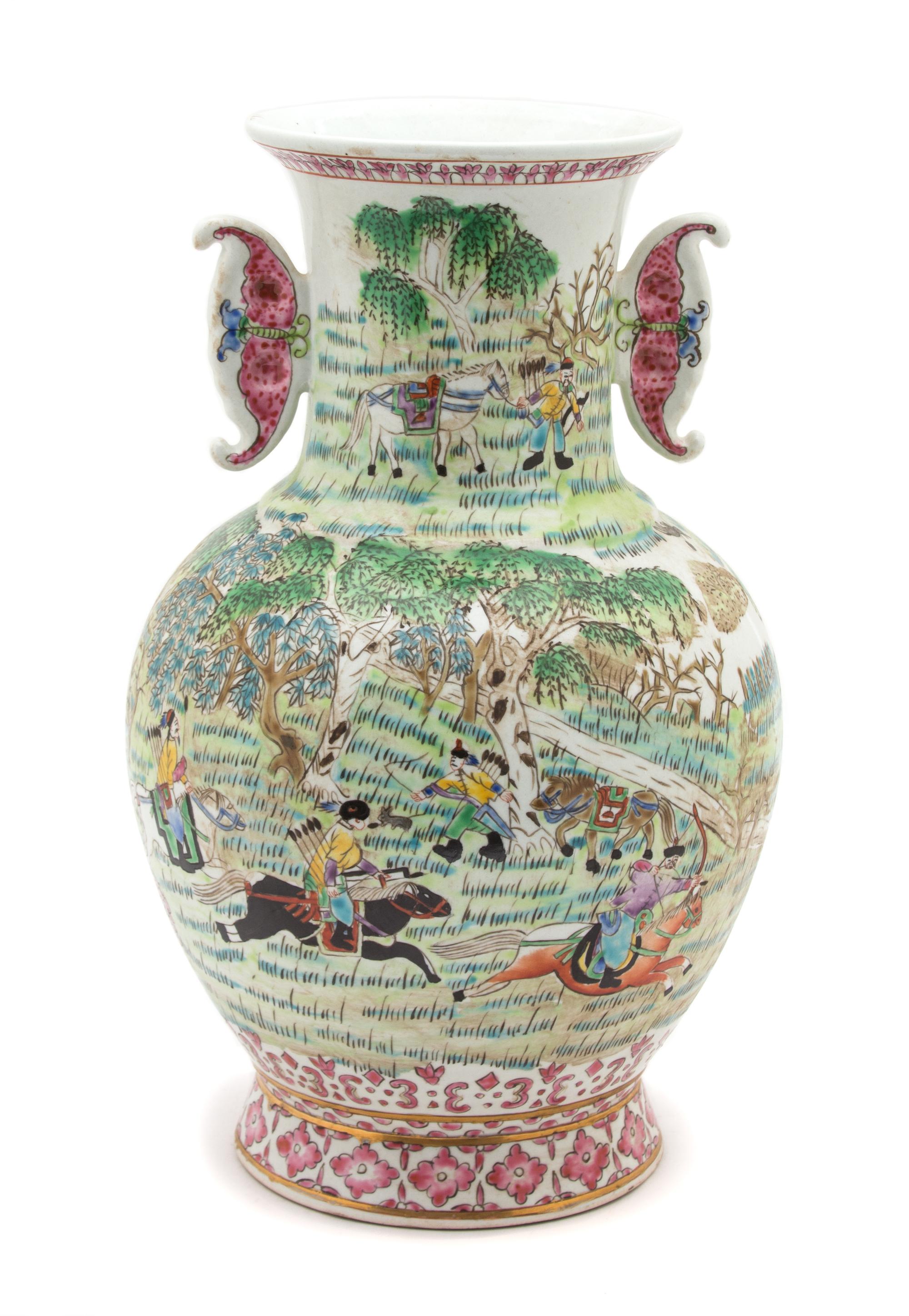 A Chinese Export Famille Vert Porcelain Vase Height 12 3/4 inches. — 19TH CENTURY