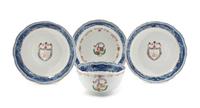 Four Chinese Export Porcelain Articles, Diameter of saucer 6 1/4 inches.