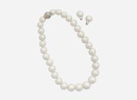 An 18K White Gold, South Sea Pearl, and Diamond Earrings and Necklace Suite