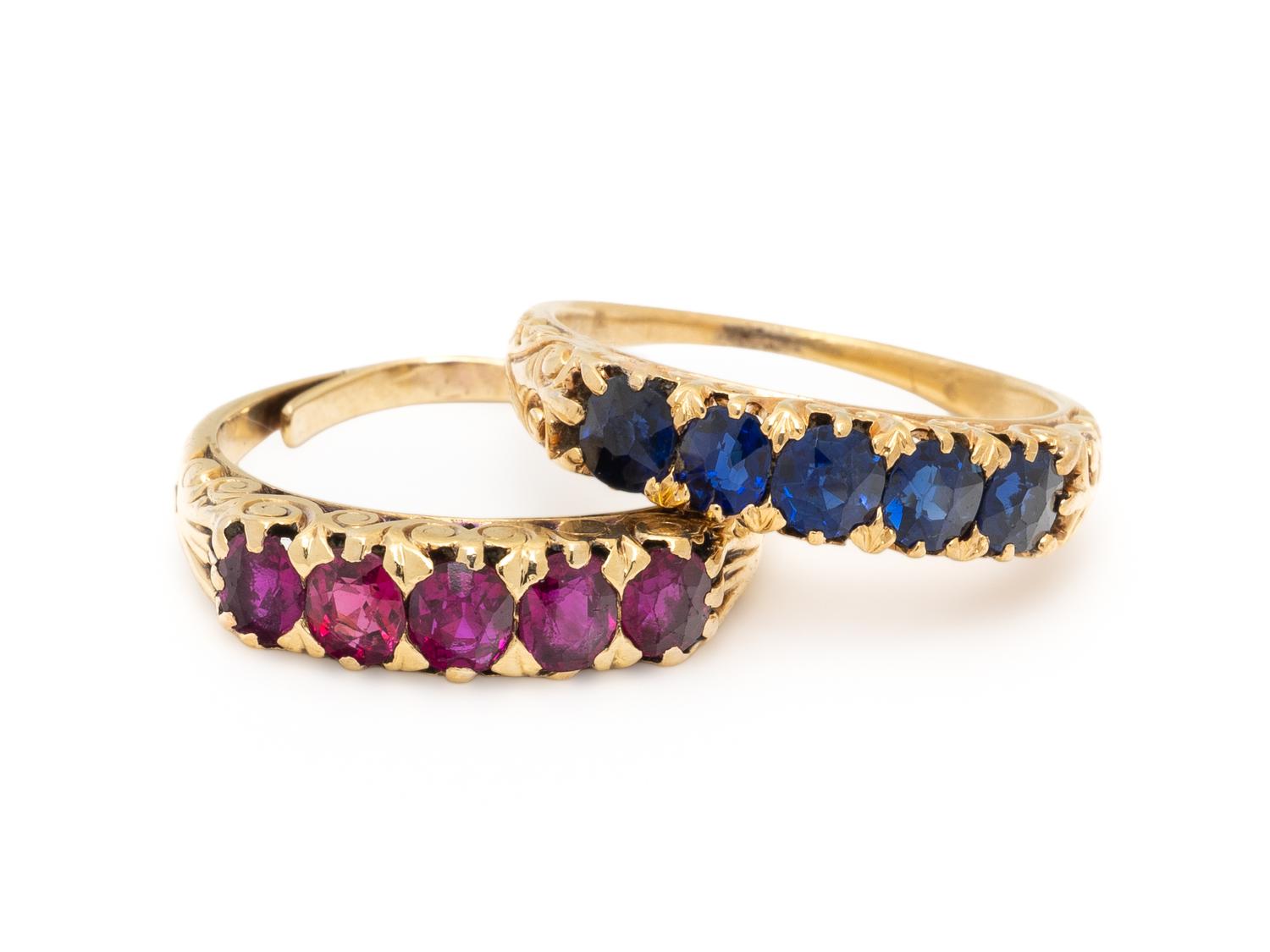ANTIQUE, COLLECTION OF YELLOW GOLD, RUBY, AND SAPPHIRE RINGS