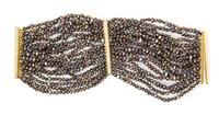 A 18 Karat Yellow Gold, Diamond and Multi-Strand Cultured Pearl Bracelet,