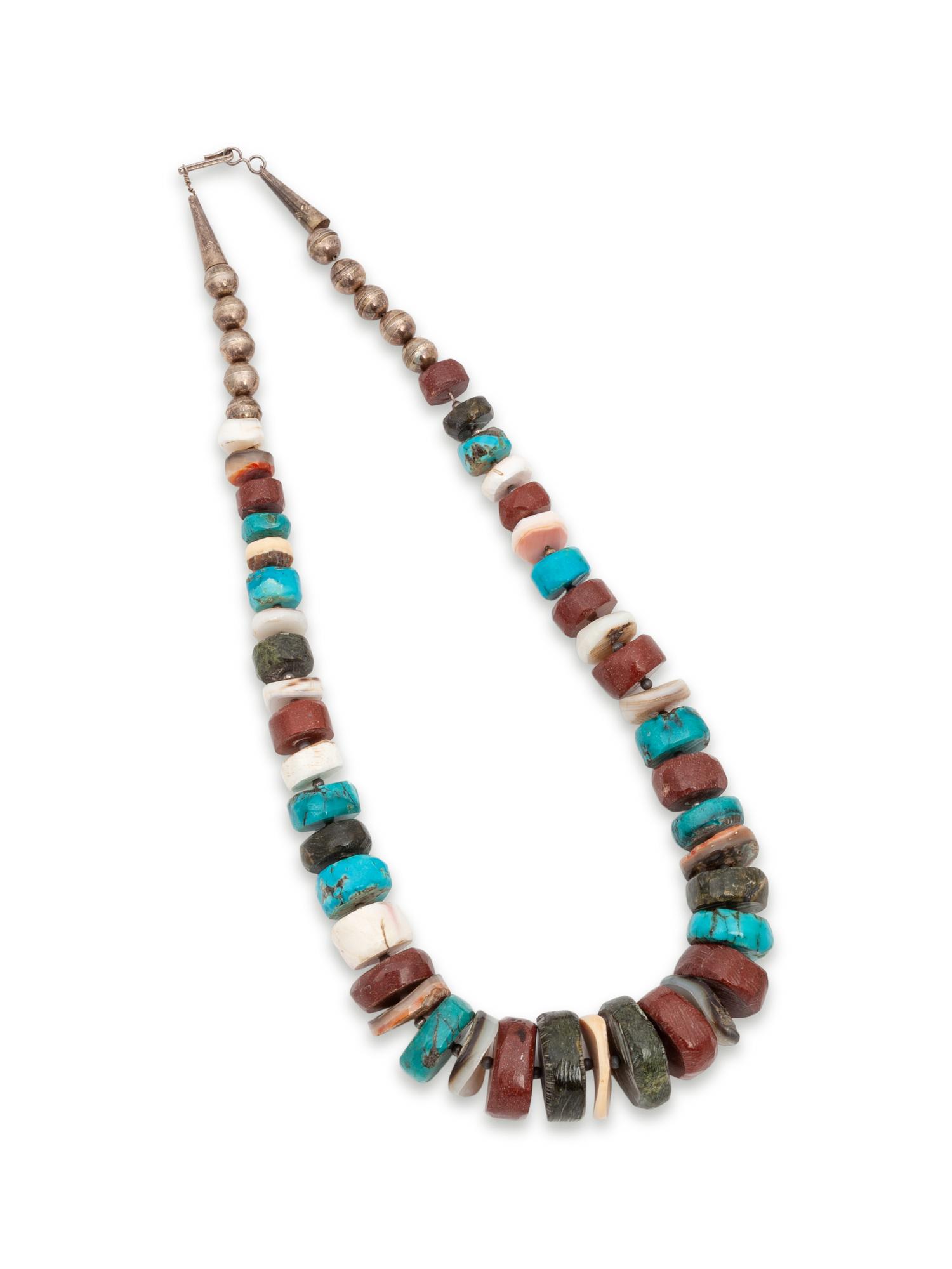 Southwestern Silver, Turquoise, Pipestone, and Shell Inlay Cuff Bracelet, PLUS Matching Single-Strand Necklace