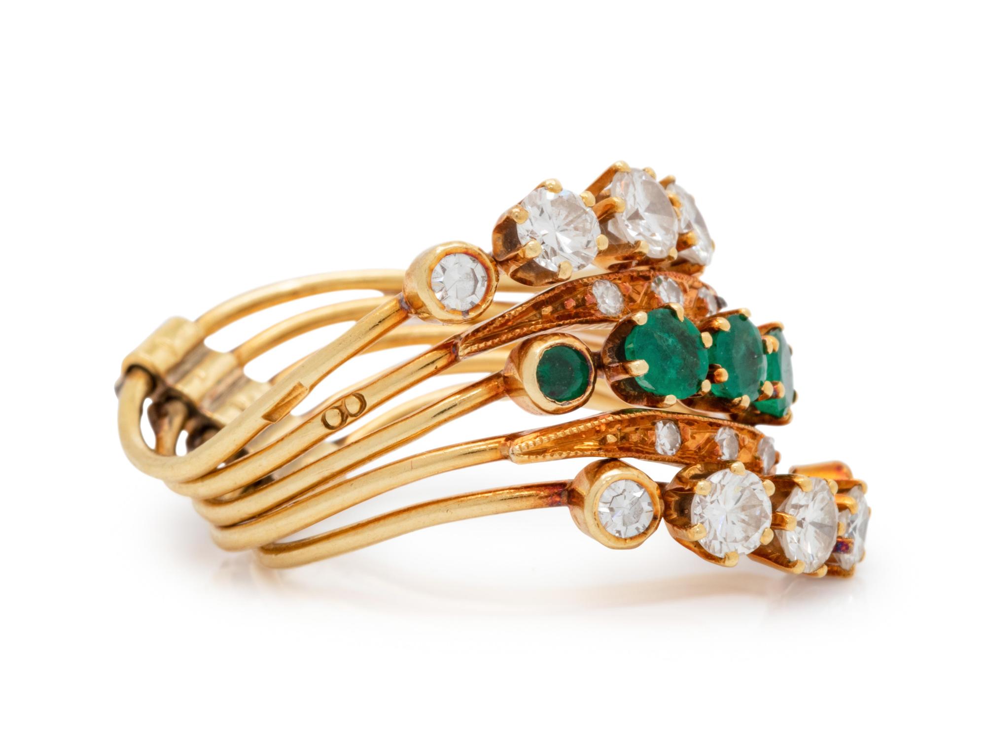 A Yellow Gold, Diamond Simulant and Emerald Harem Ring,