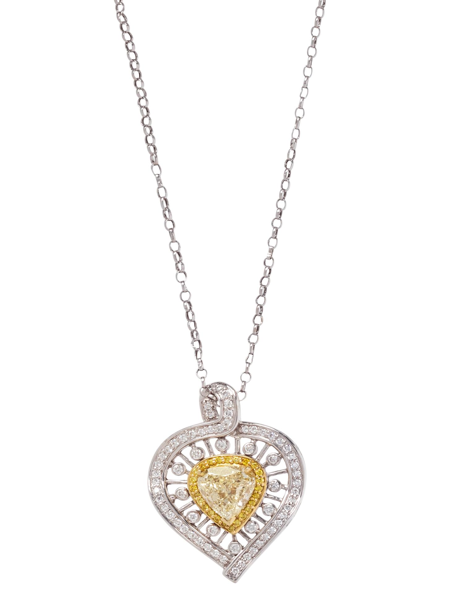 YELLOW DIAMOND AND DIAMOND PENDANT/NECKLACE