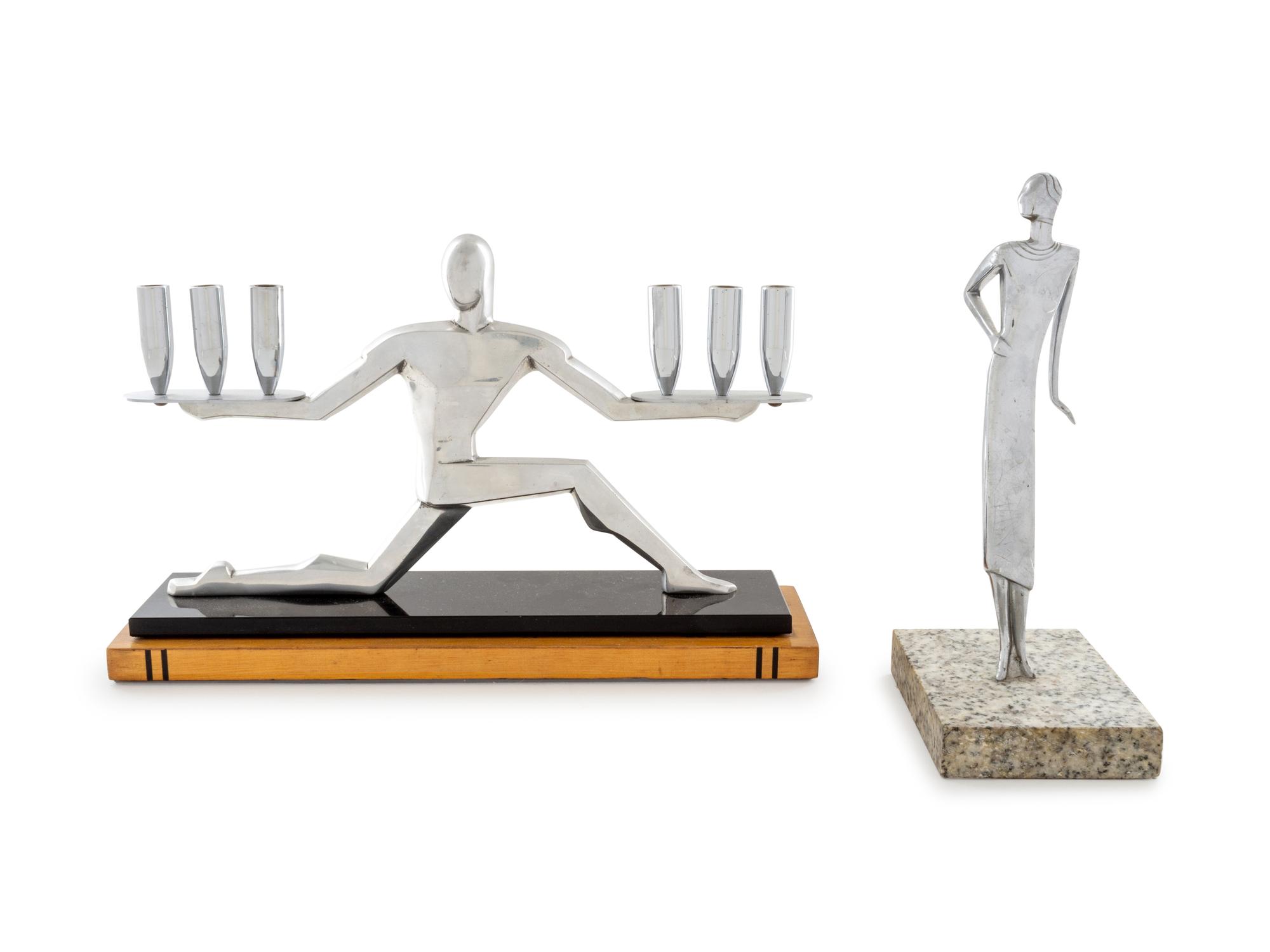 Two Art Deco Aluminum Figures