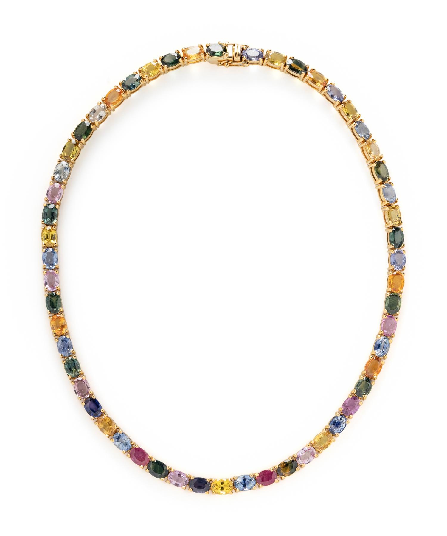 YELLOW GOLD AND MULTICOLOR SAPPHIRE NECKLACE