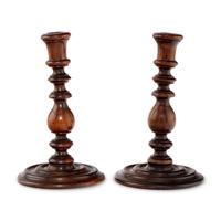 A Pair of English Yew Wood Candlesticks