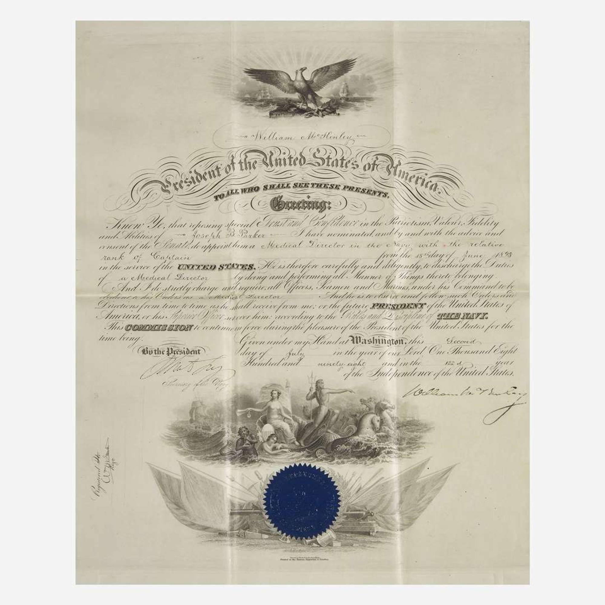 [Presidential] Cleveland, Grover, and William McKinley, and William H. Taft Group of 3 Signed Military Commissions