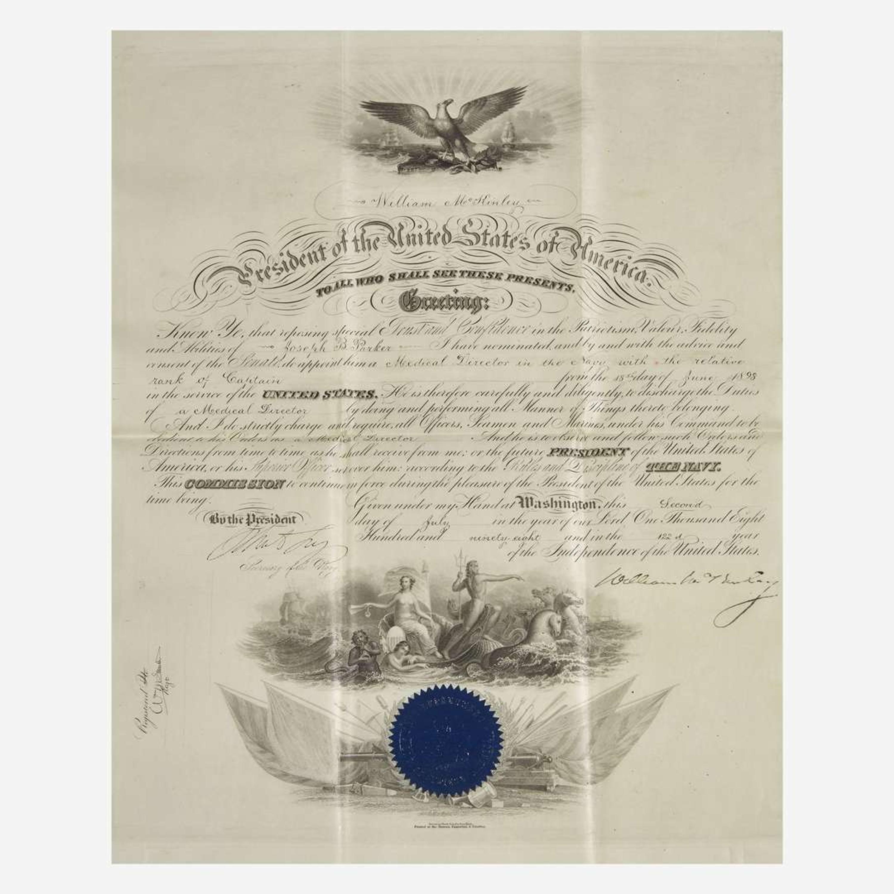 [Presidential] Cleveland, Grover, and William McKinley, and William H. Taft Group of 3 Signed Military Commissions