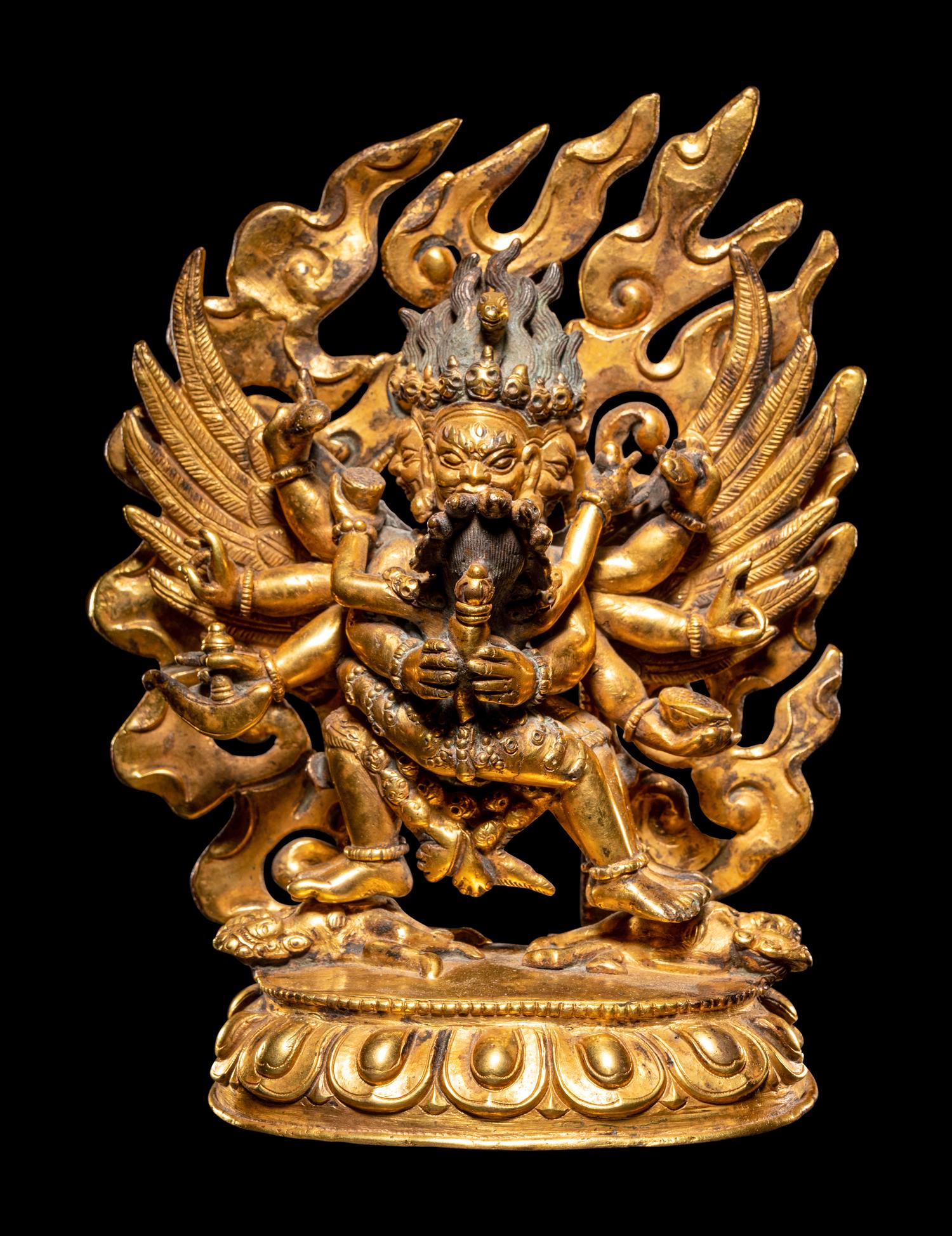A Sino-Tibetan Gilt Bronze Figure of Hayagriva