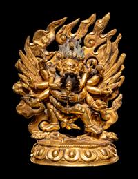 A Sino-Tibetan Gilt Bronze Figure of Hayagriva