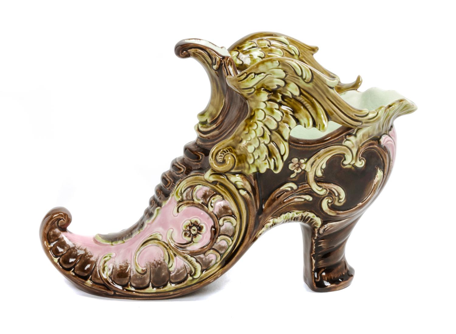 A Majolica Vase Length 10 1/4 inches.