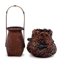 Two Japanese Ikebana Bamboo Flower Arranging Baskets