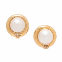 Mabé Pearl, Diamond, and Yellow Gold Earrings