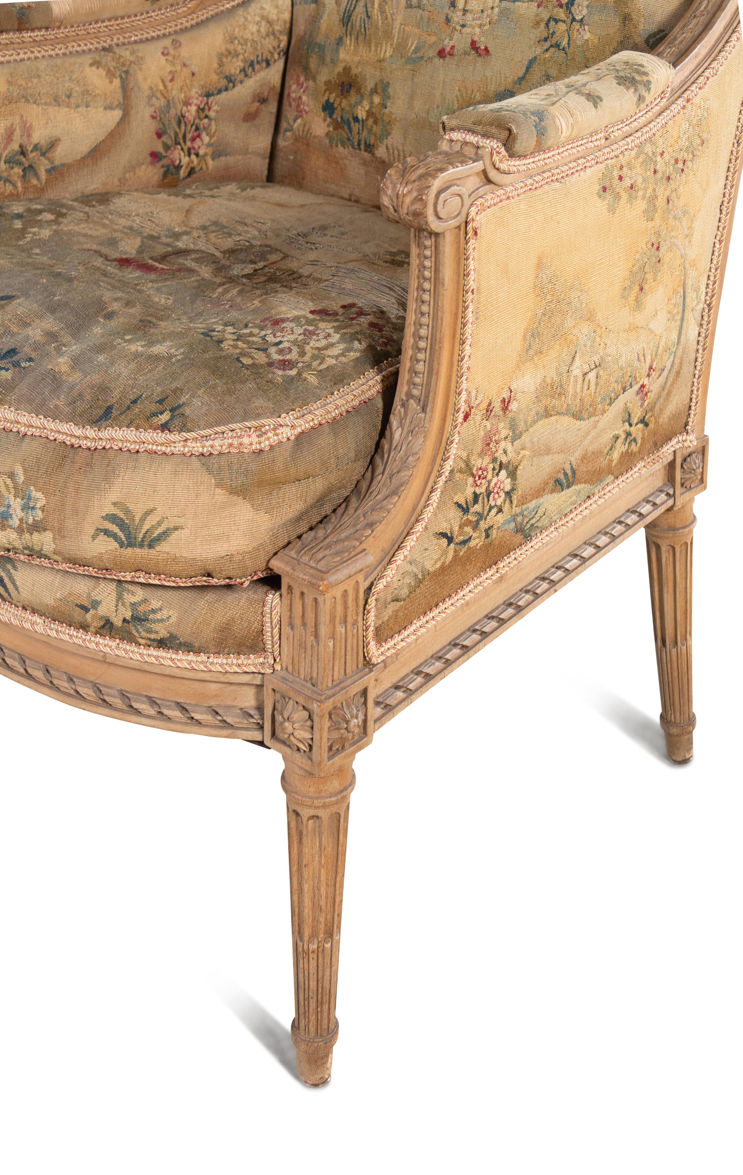 A Pair of Louis XVI Style Tapestry-Upholstered Bergères