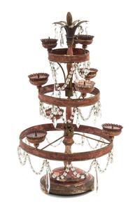 A French Painted Metal and Cut Crystal Nine-Light Candelabrum Height 22 x diameter 12 inches. — 19th CENTURY