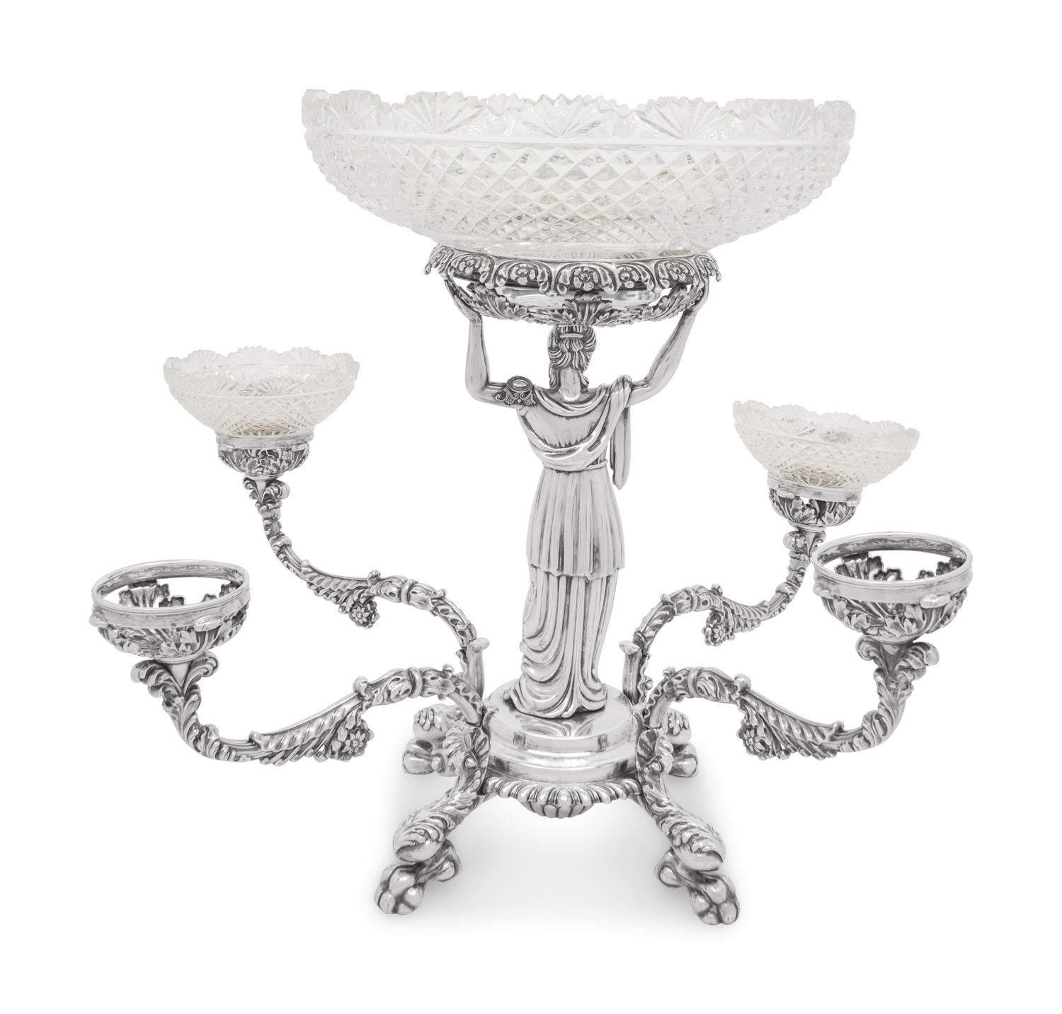 A Sheffield Silver-Plate and Cut Glass Epergne