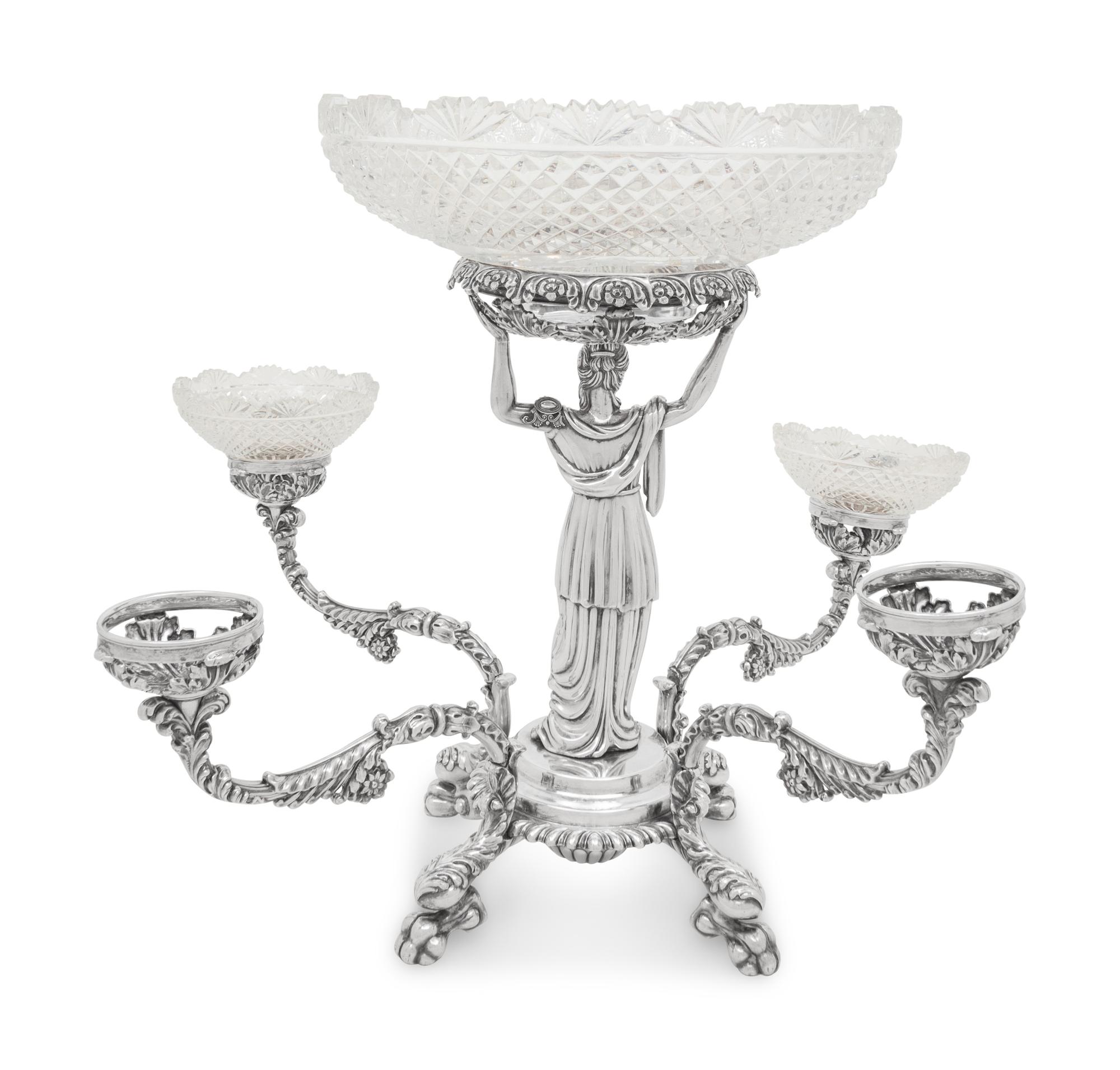 A Sheffield Silver-Plate and Cut Glass Epergne