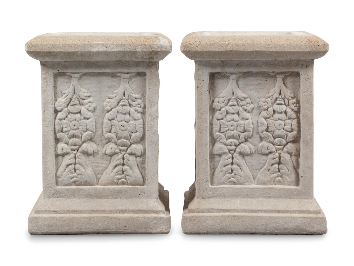 A Pair of Neoclassical Style Cast Stone Figures of Bacchic Maidens on Stands