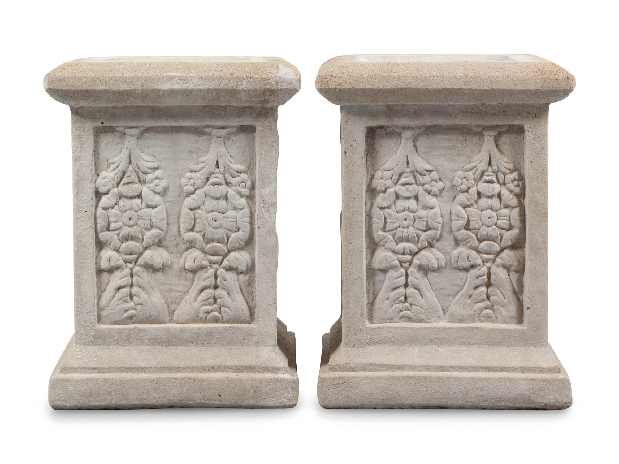 A Pair of Neoclassical Style Cast Stone Figures of Bacchic Maidens on Stands