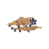 YELLOW GOLD, SAPPHIRE AND DIAMOND BROOCH