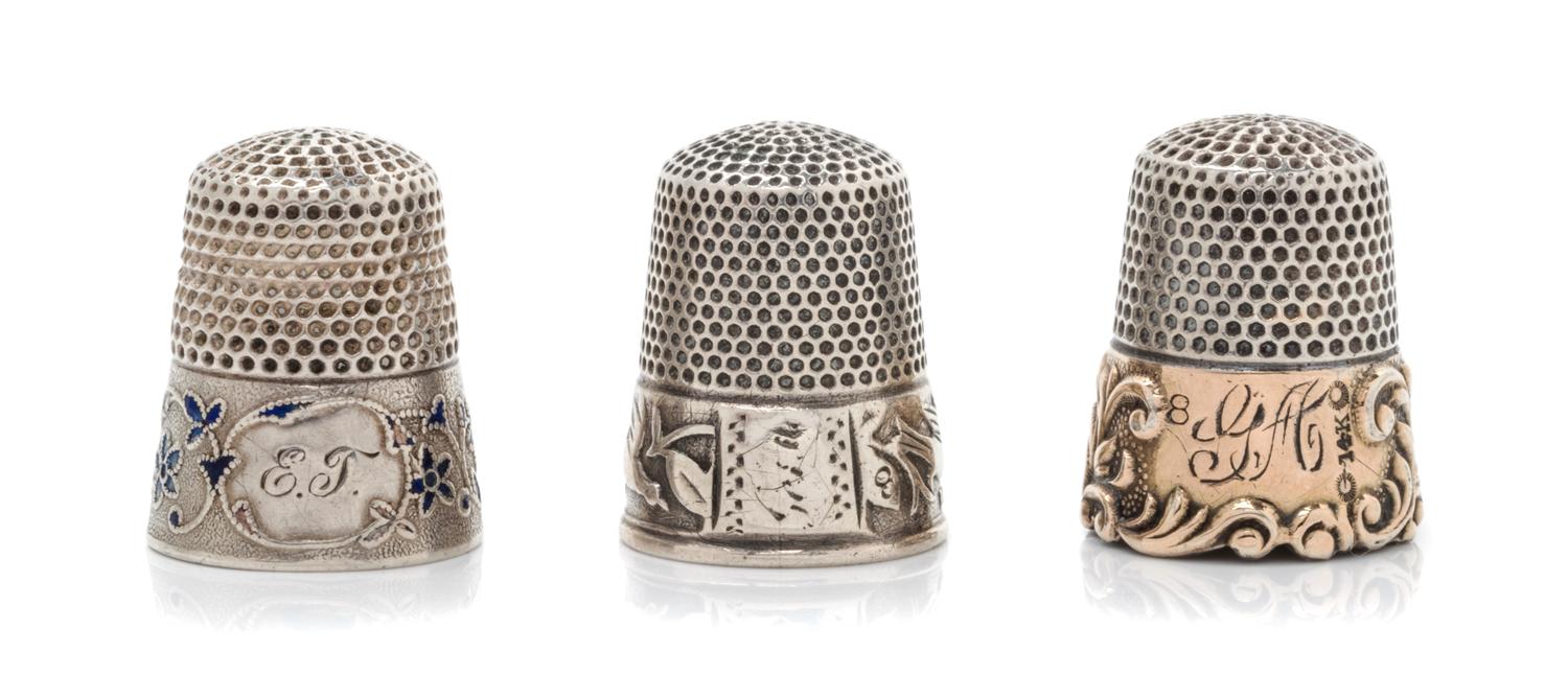 Three American Silver Thimbles, Ketcham & McDougall, New York, NY, comprising a multi-metal example with a Sterling top above a 14-kara