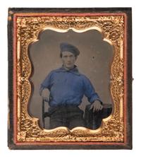 [MILITARIA]. Sixth plate ambrotype of young naval subject. N.p., ca late 1850s.