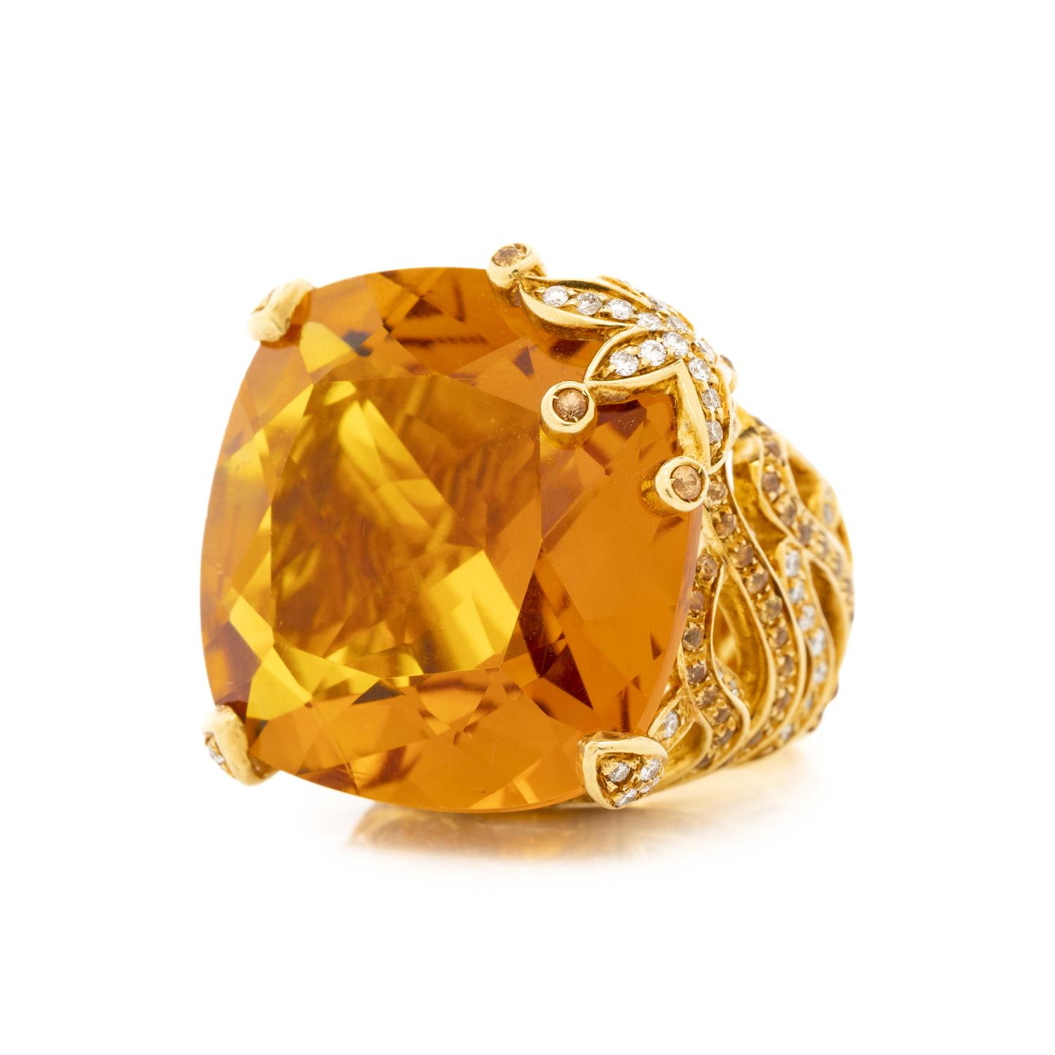 CITRINE, DIAMOND AND YELLOW SAPPHIRE AND RING