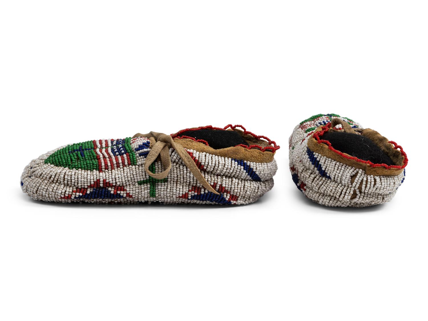 Sioux Child's Fully Beaded Hide Moccasins, with American Flags