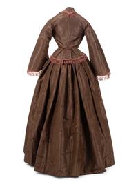 Silk Taffeta Two-Piece Dress Trimmed with Fringe, 1860s