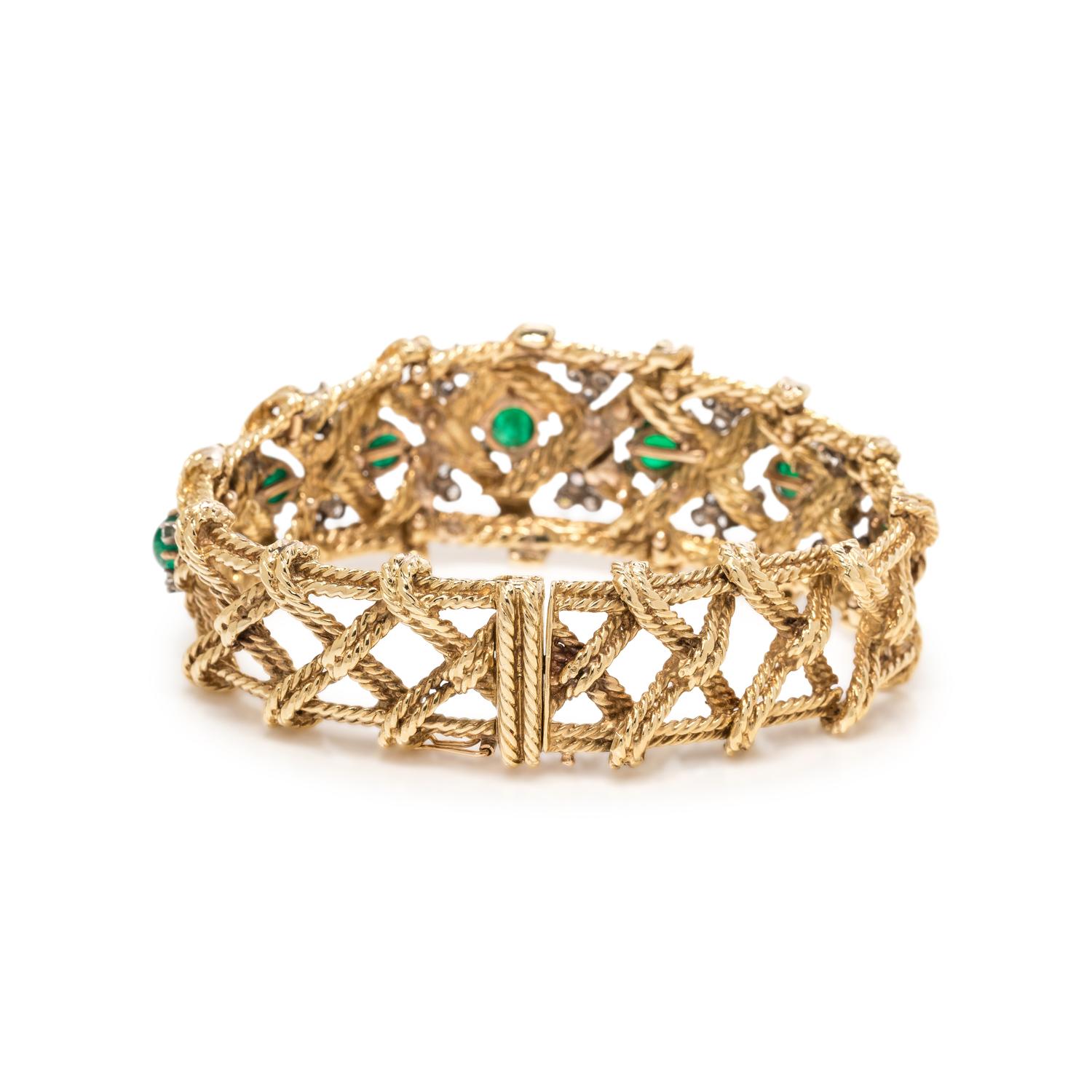YELLOW GOLD, EMERALD AND DIAMOND BRACELET