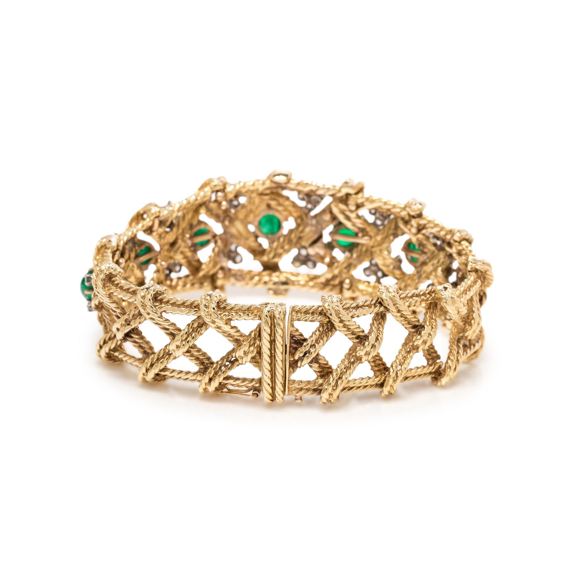 YELLOW GOLD, EMERALD AND DIAMOND BRACELET