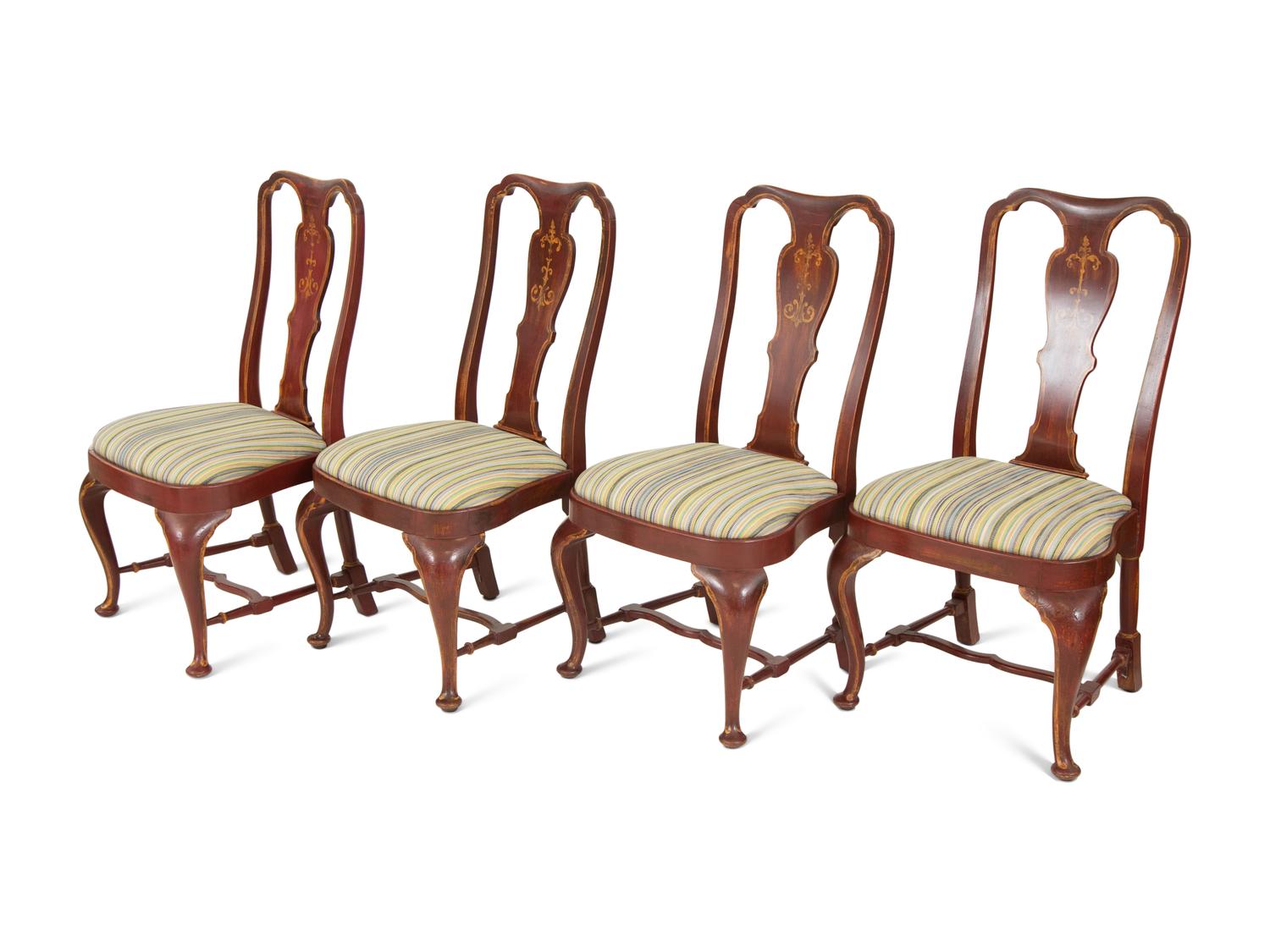 A Set of Four Georgian Style Red-Japanned Side Chairs