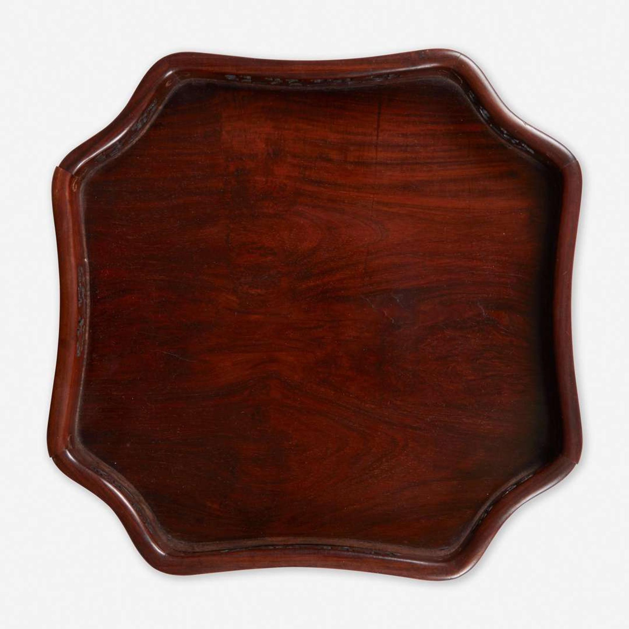 A Chinese carved hardwood floriform tray 硬木雕托盘 Qing Dynasty ?
