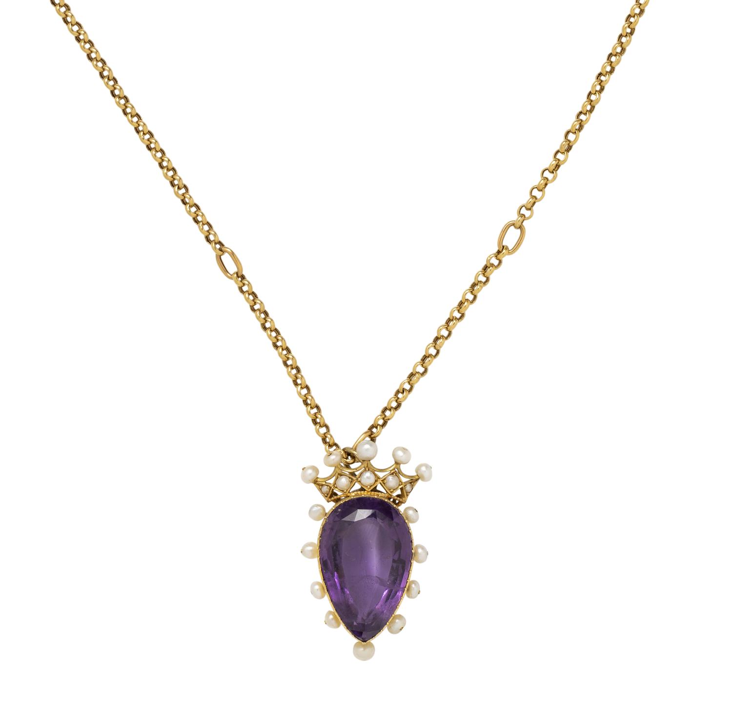 ANTIQUE, AMETHYST AND SEED PEARL PENDANT/NECKLACE