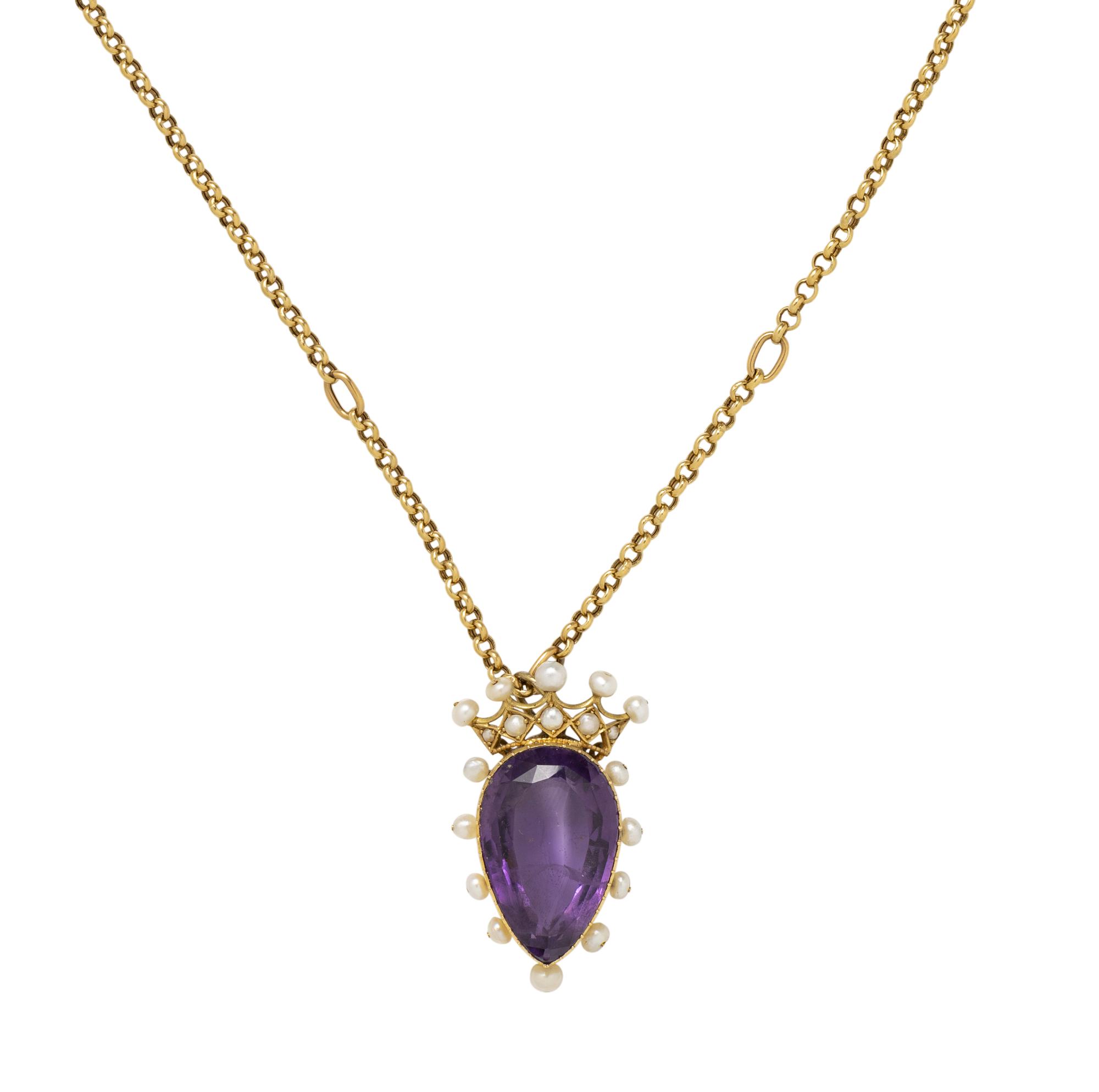 ANTIQUE, AMETHYST AND SEED PEARL PENDANT/NECKLACE