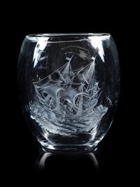 A Val St. Lambert Etched and Frosted Glass Vase