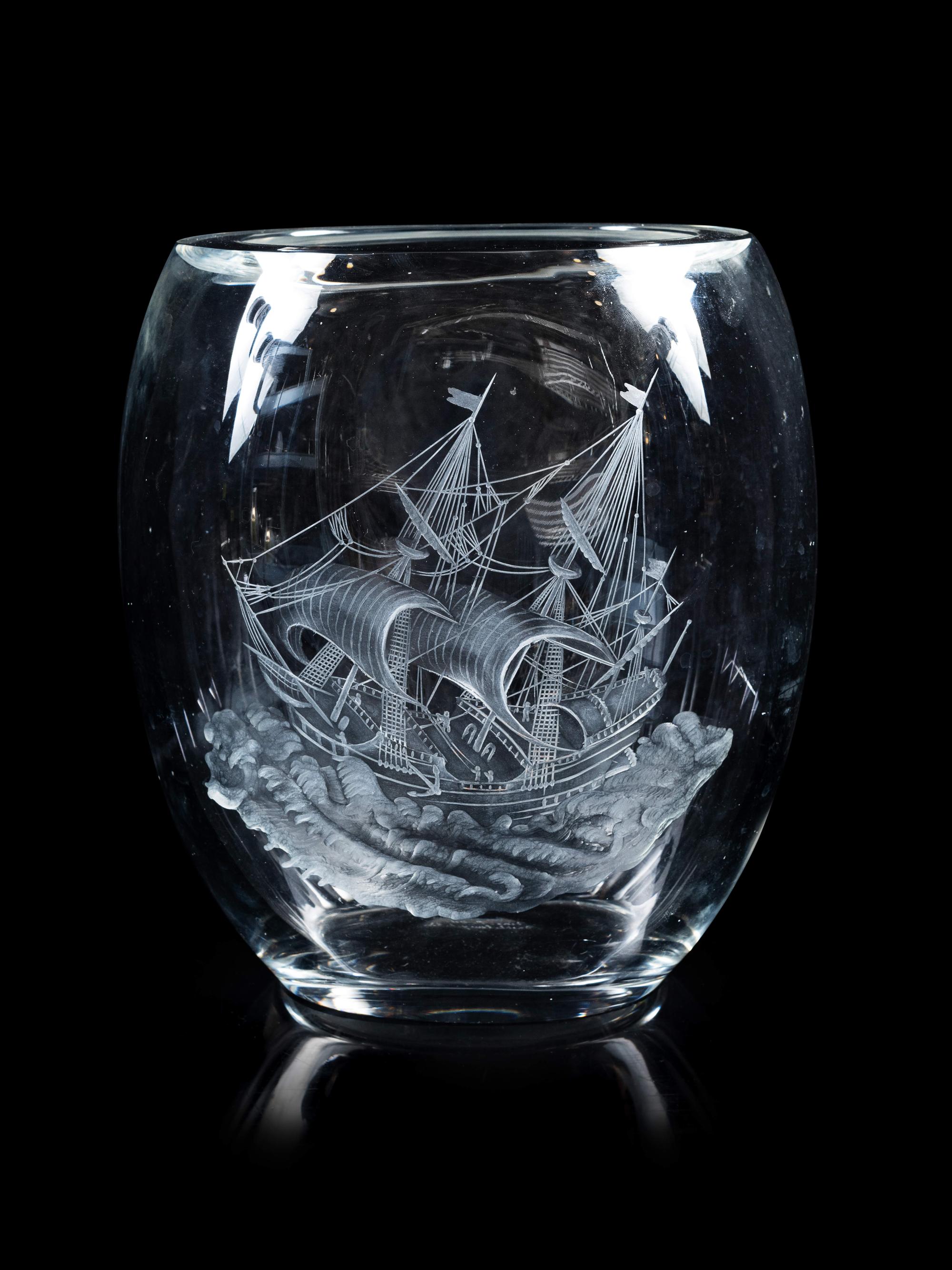A Val St. Lambert Etched and Frosted Glass Vase