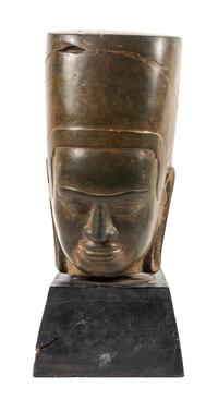 A Khmer Polished Sandstone Head of a Deity