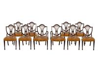 A Set of Ten George III Style Leather-Upholstered Mahogany Dining Chairs