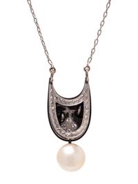 MARSH & CO., CULTURED PEARL AND DIAMOND NECKLACE