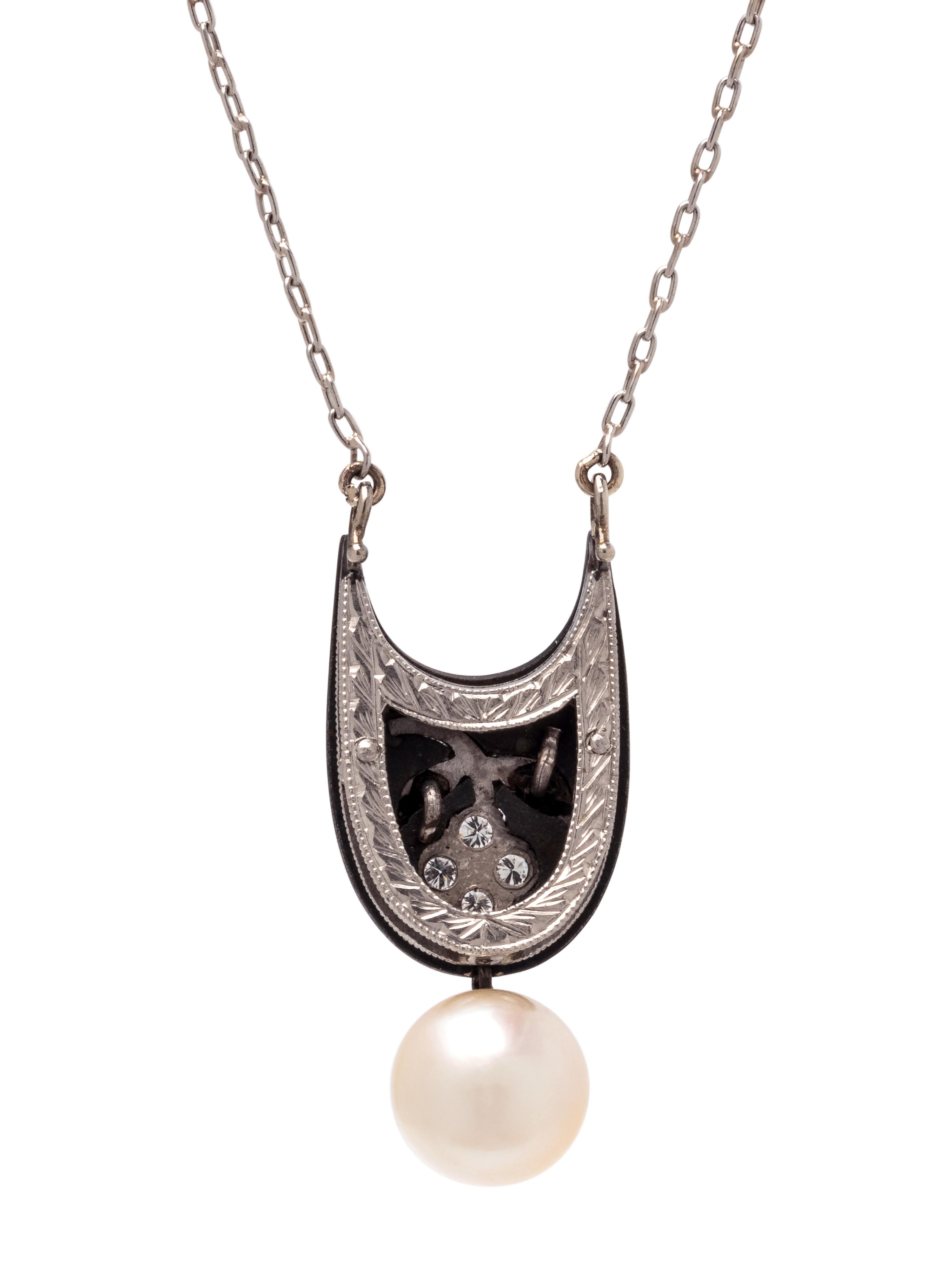 MARSH & CO., CULTURED PEARL AND DIAMOND NECKLACE
