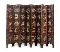A Coromandel Eight-Panel Floor Screen Height 83 x width of each panel 15 1/2 inches. — LATE 19TH CENTURY
