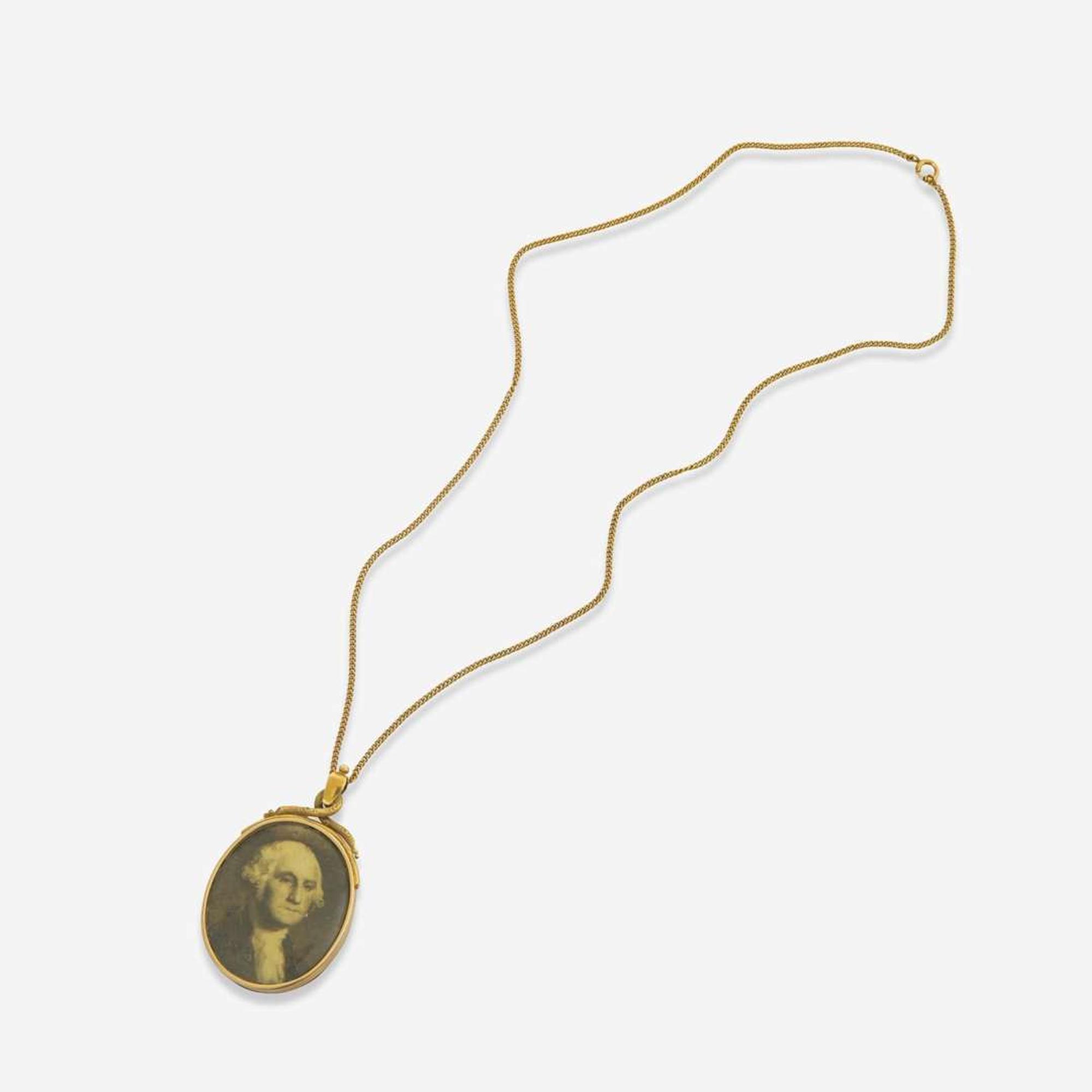 A memorial pendant necklace with engraved portrait of George Washington 19th century